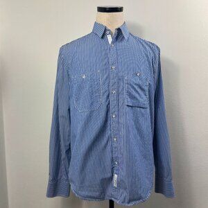 Rag & Bone Blue and White Vertical Pinstripe Long-Sleeve Shirt | Men's Large